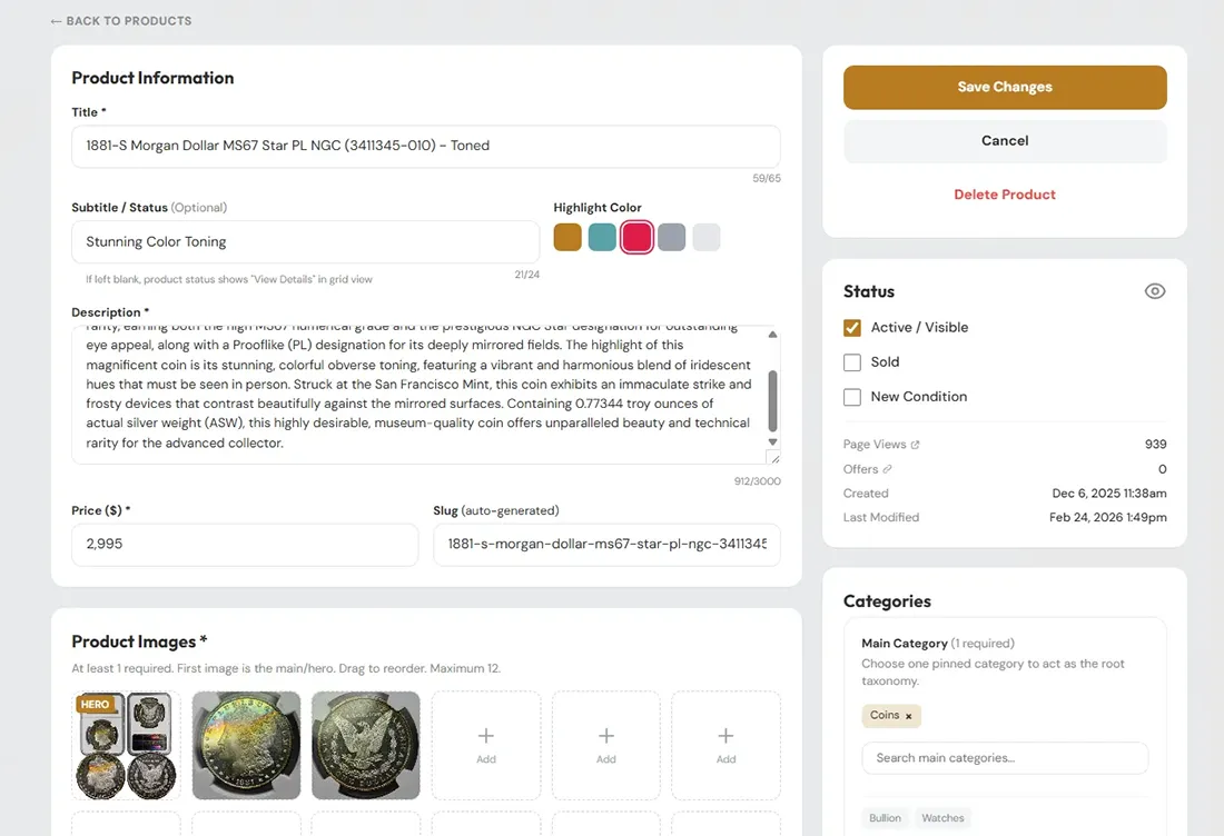 Listing management on The Keen Curator