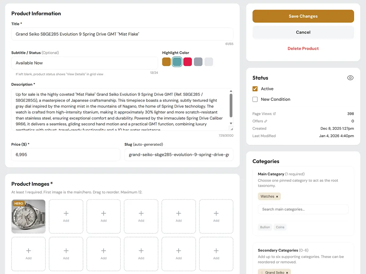 Listing management on The Keen Curator