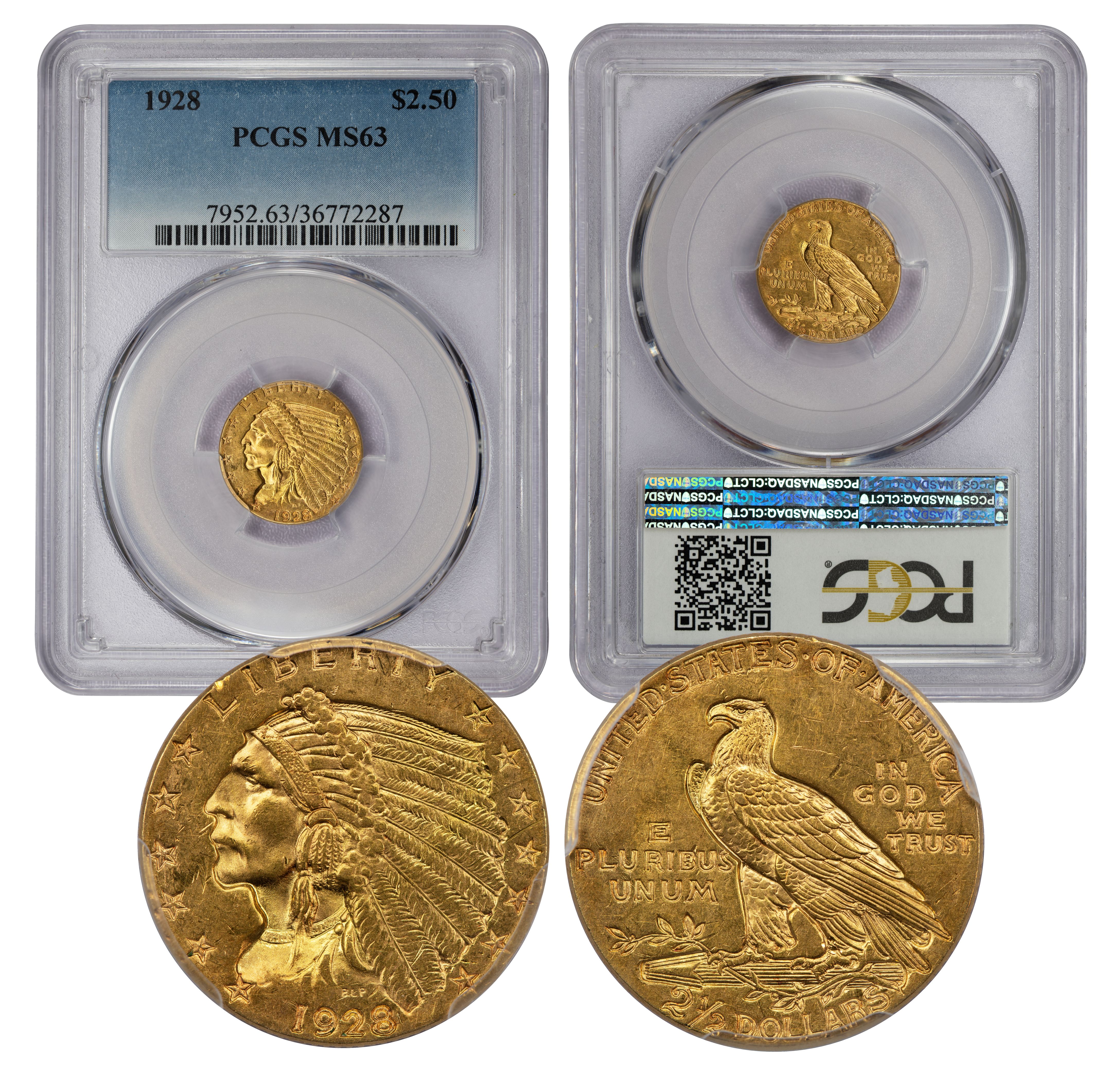 1928 $2.50 Gold Indian MS63 PCGS (36772287) Quarter Eagle - Image 1