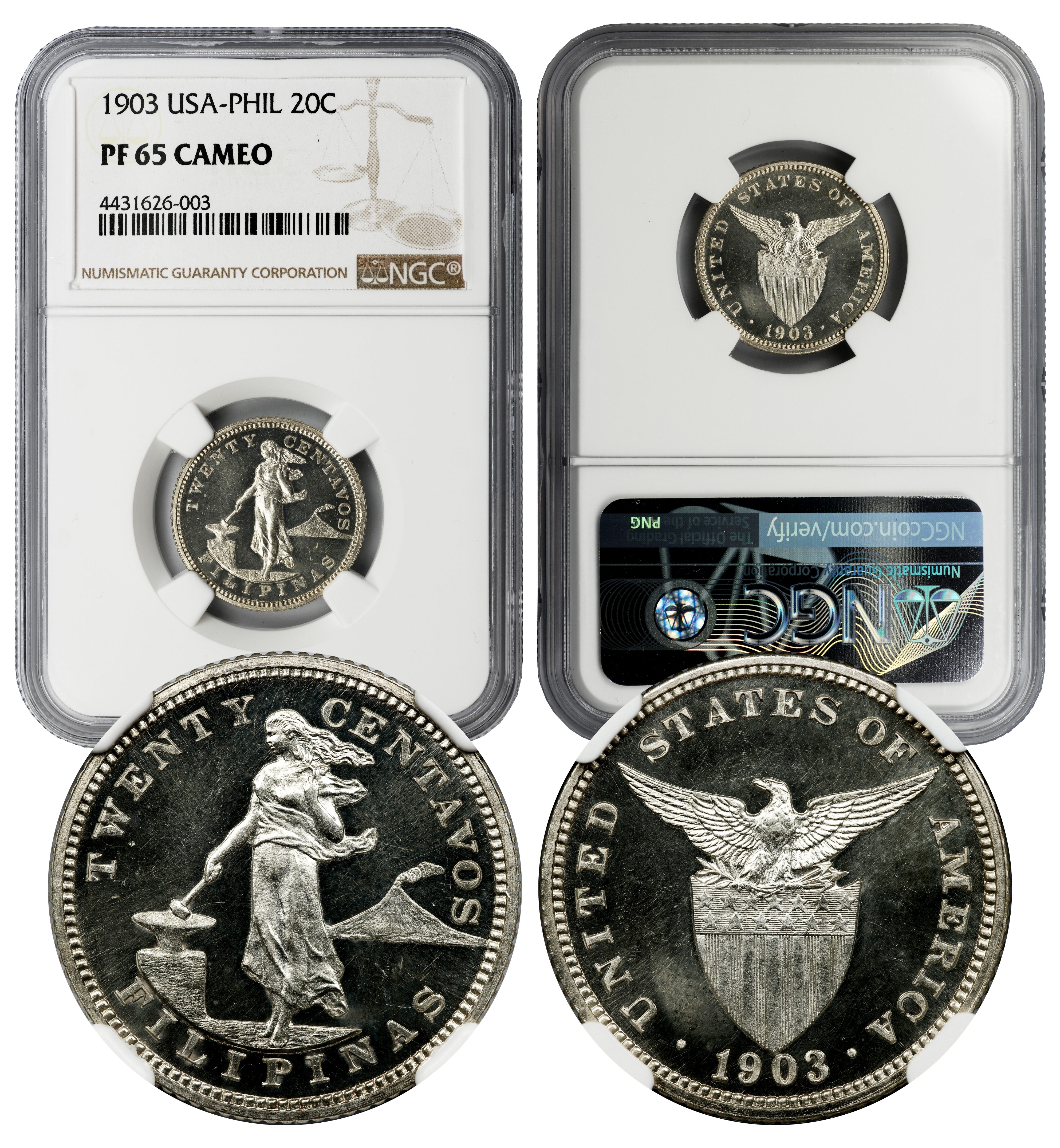 1903 USA-PHIL 20 Centavos Proof PF65 CAM NGC 4431626-003 - Image 1