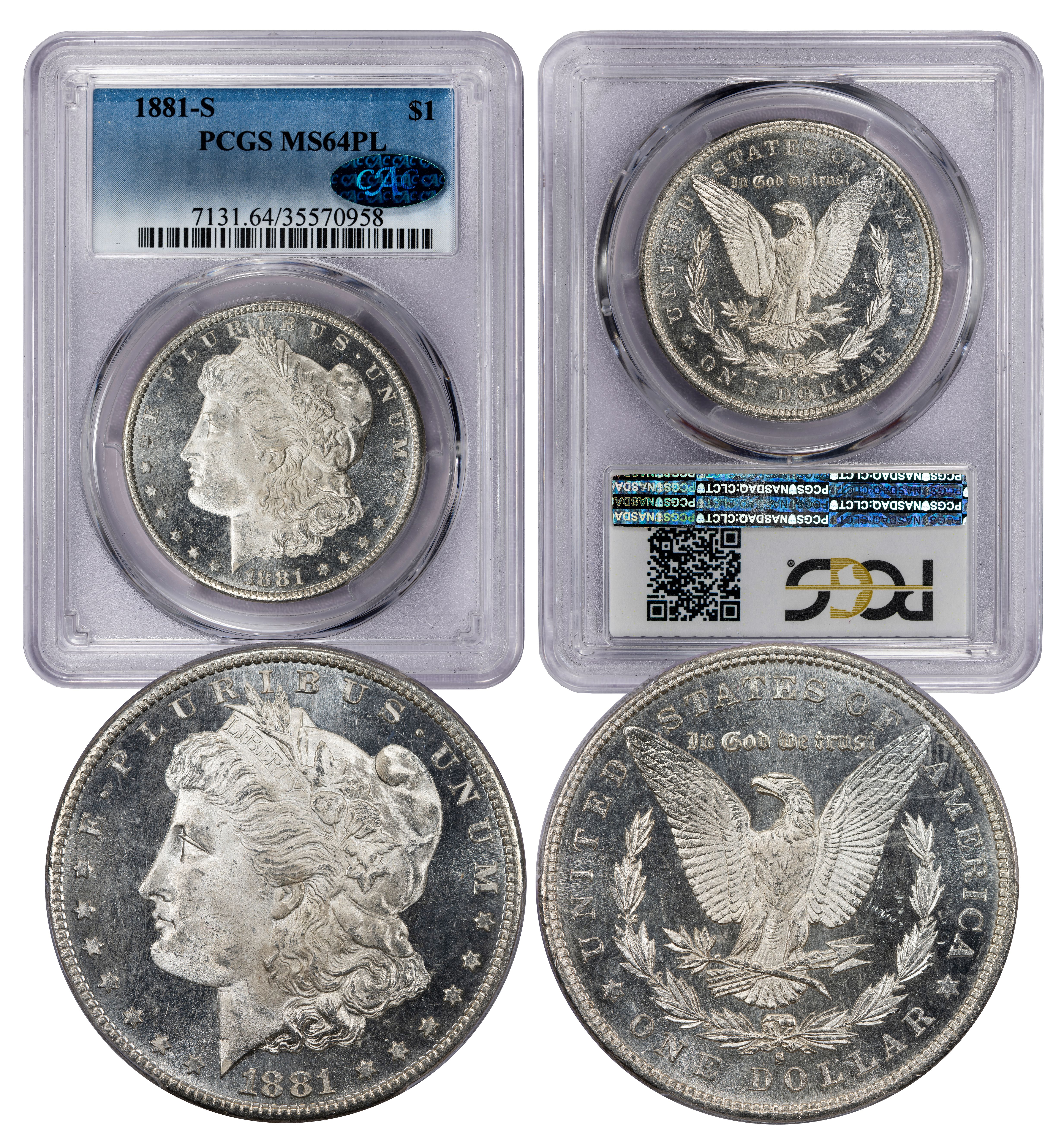1881-S Morgan Dollar MS64 PL - PCGS/CAC 35570958 Proof-Like - Image 1