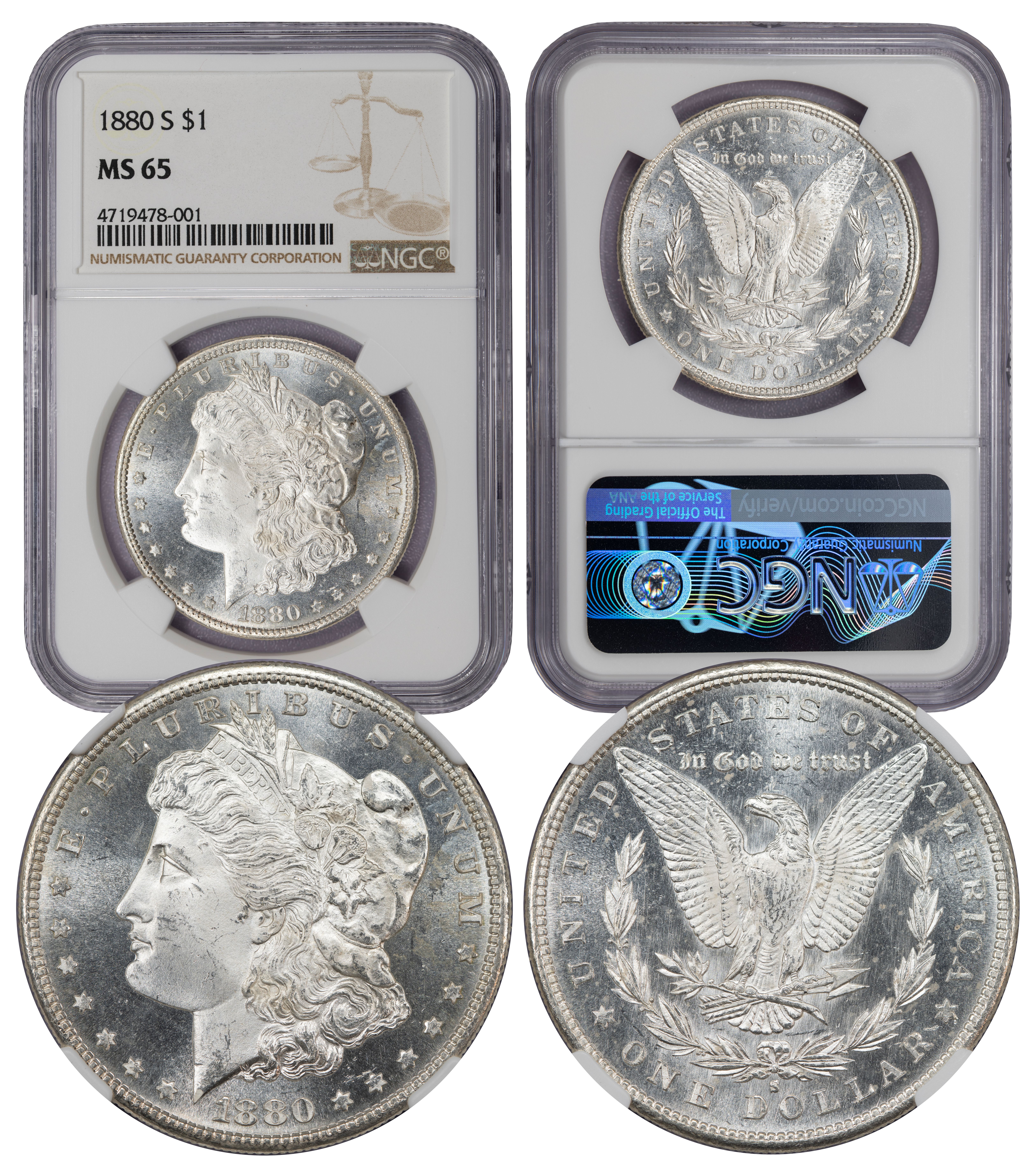 1880-S  Morgan Dollar MS65 NGC (4719478-001) Near Proof-Like - Image 1