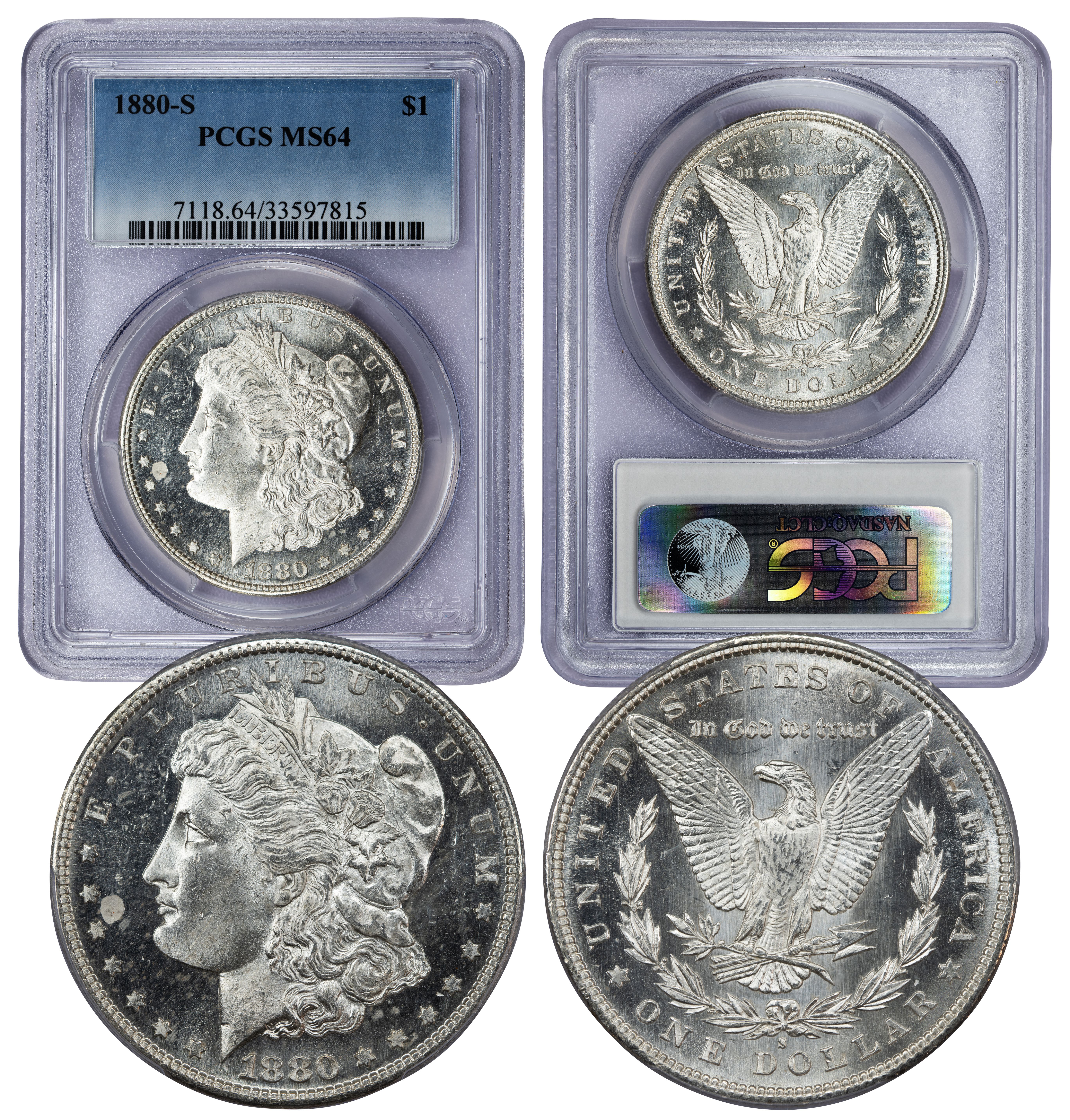 1880-S  Morgan Dollar MS64 PCGS (33597815) Proof-Like Obverse - Image 1