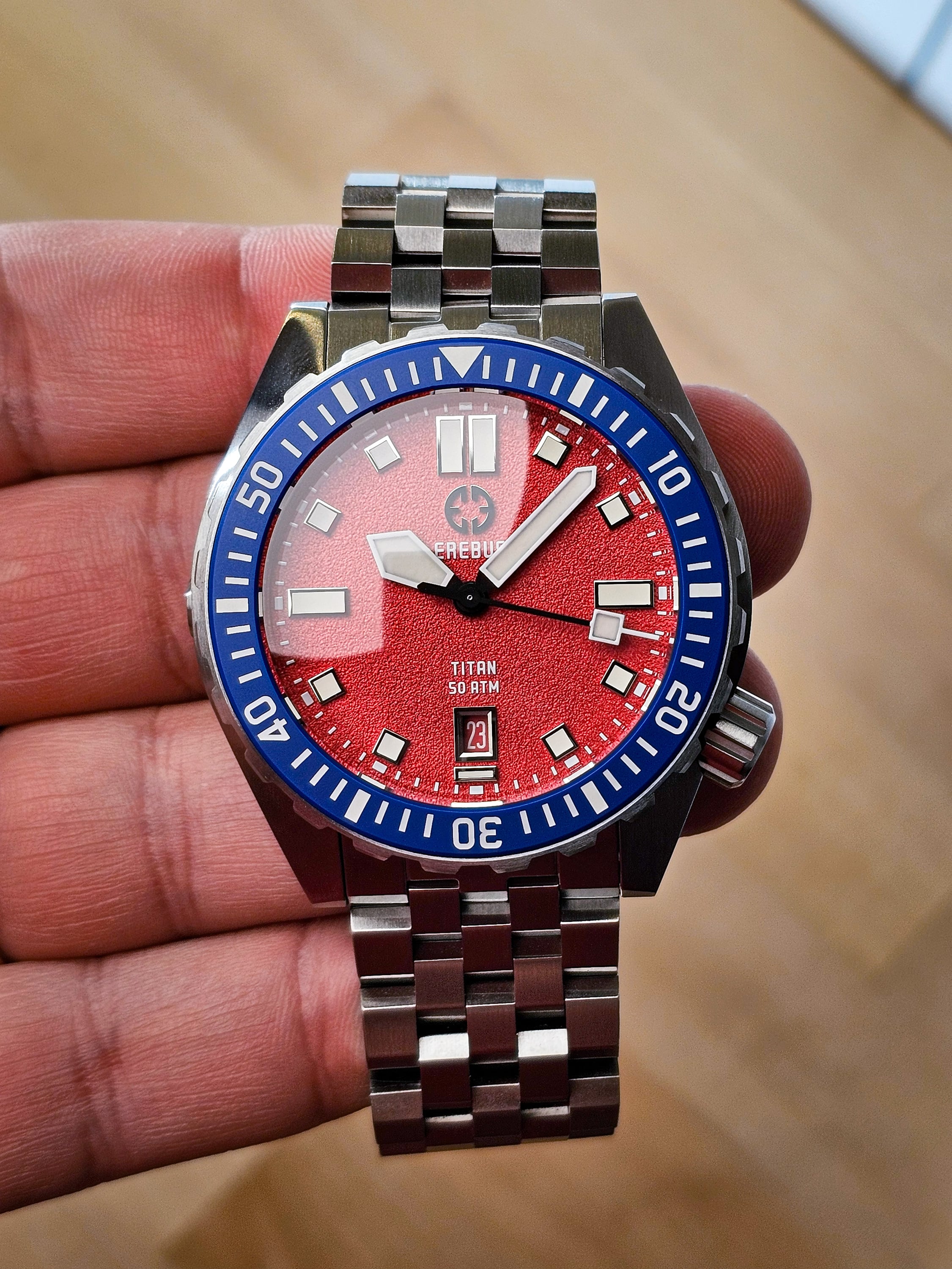 Erebus Titan Diver - Red Dial Blue Bezel - Excellent Condition - Image 1