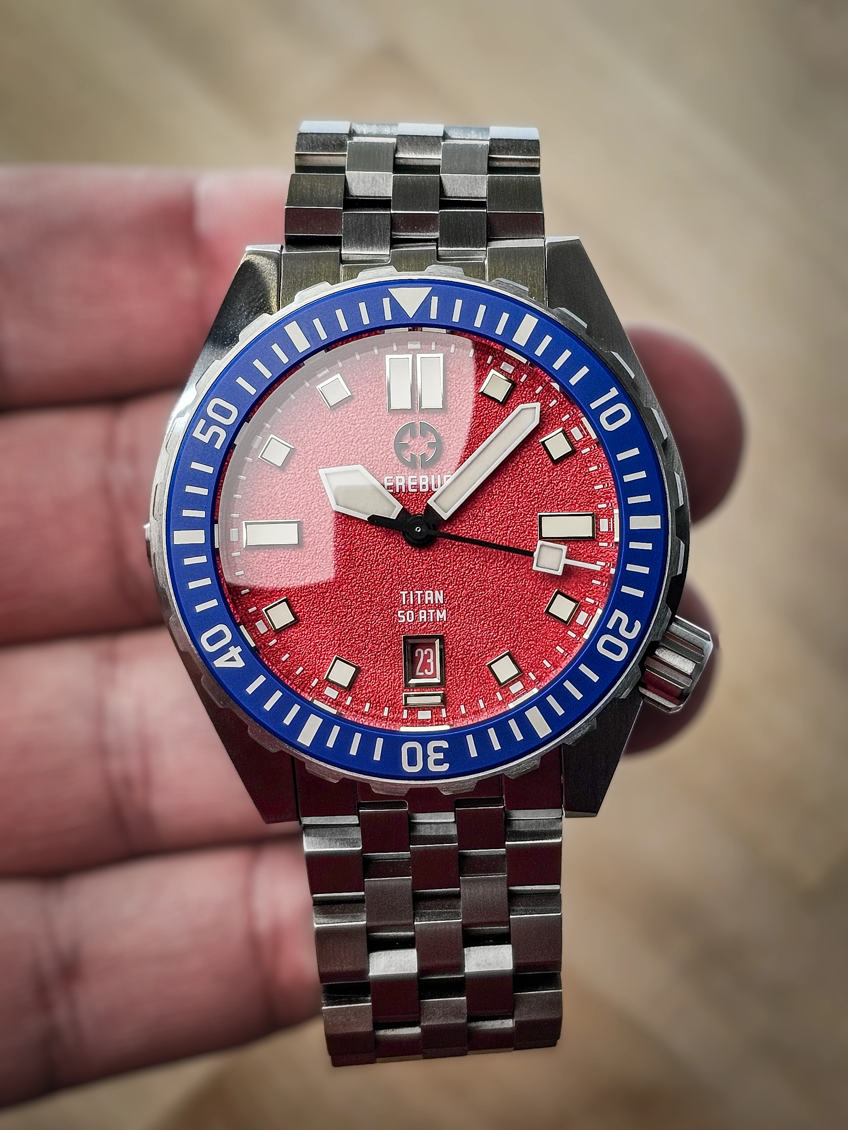 Erebus Titan Diver - Red Dial Blue Bezel - Excellent Condition - Image 1