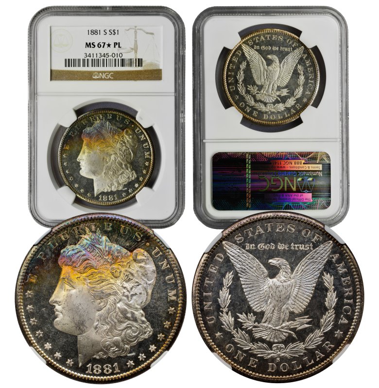 1881-S Morgan Dollar MS67 Star PL NGC (3411345-010) - Toned