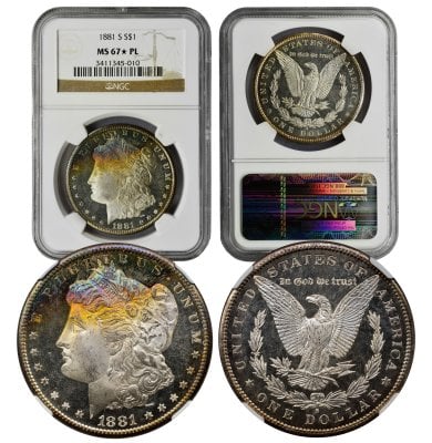1881-S Morgan Dollar MS67 Star PL NGC (3411345-010) - Toned