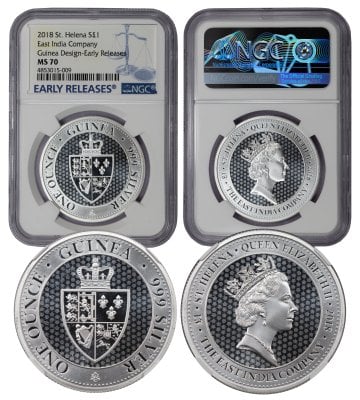 2018 St. Helena Silver 1 oz MS70 NGC (4853015-009) Guinea Design