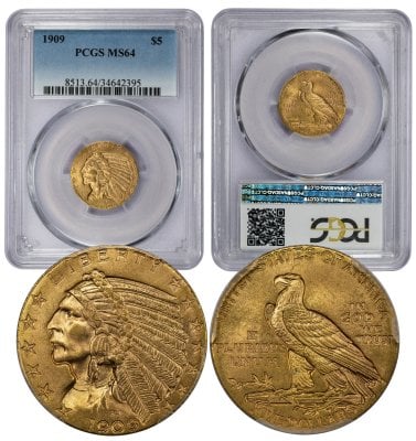 1909 $5.00 Gold Indian Half Eagle MS64 - PCGS (34642395)