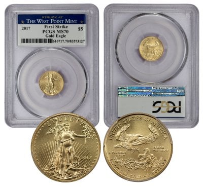 2017 $5 Gold Eagle 1/10oz MS70 PCGS (83573127) West Point Mint